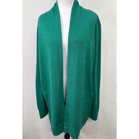 Lands’ End Women’s XL Emerald Green Open Front Long Cardigan Sweater - Picture 4 of 13